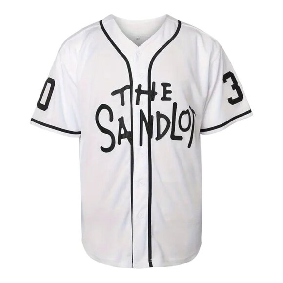 Sandlot Baseball Jersey Benny The Jet Rodriguez #30 White Stitched - Picture 2 of 8